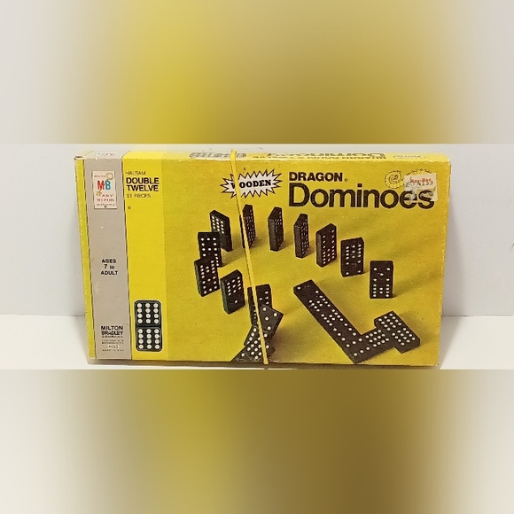 Vintage Halsam Wooden Dragon Dominoes 1970 Double Twelve 91 Pc Milton Bradley - Picture 1 of 6